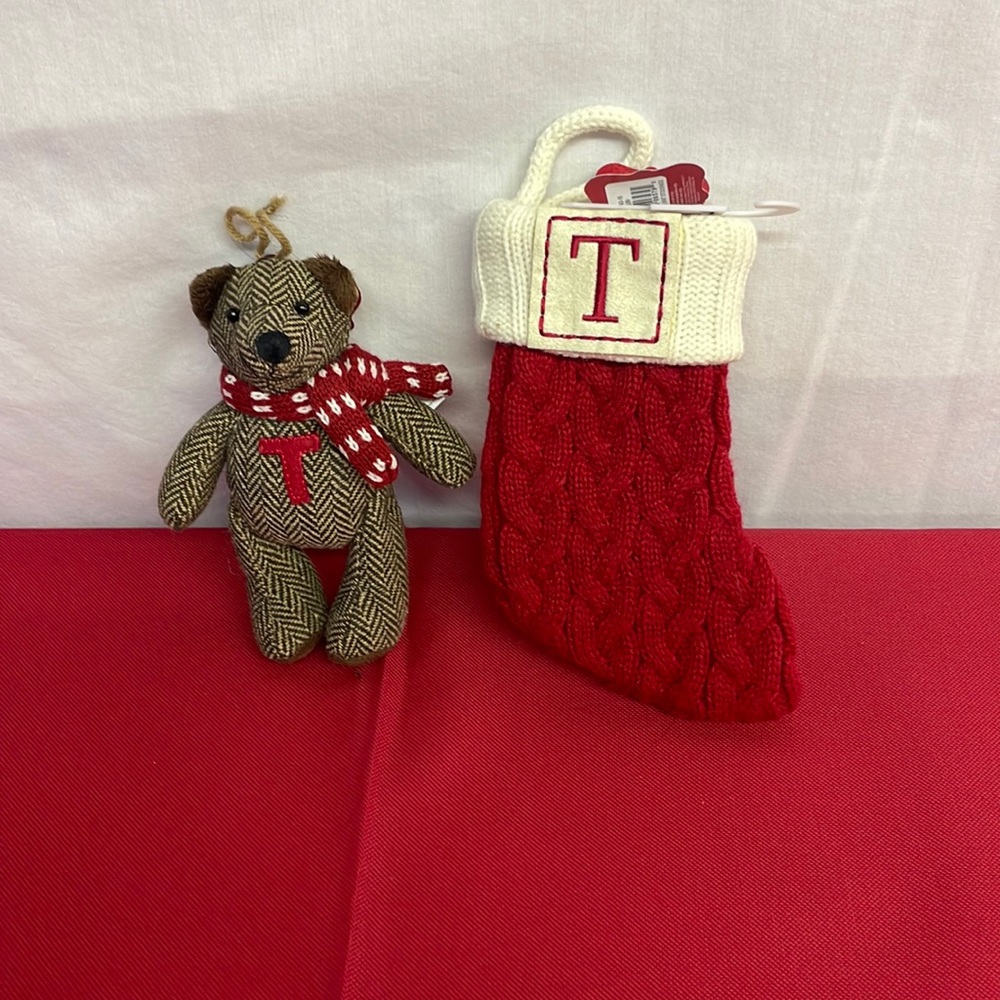 St. Nicholas Christmas Ornaments with the letter T lot of 2